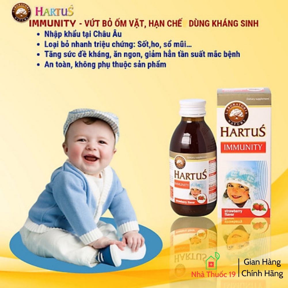 Hartus Immunity nhập khẩu chính hãng từ Balan, Siro Hartus giúp tăng sức đề kháng cho bé, bé khỏe mạnh hơn (Chai 150ml)