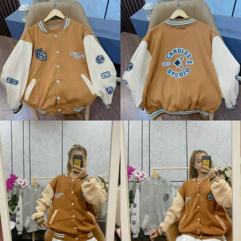 Áo Khoác Nỉ Candles 💖FREESHIP💖 Áo Cardigan 2 màu Nâu Xám - Unisex Phong Cách Bomber Jackets Size M Và L