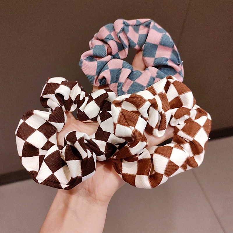 Dây buộc tóc scrunchies kẻ caro nữ tính sang trọng phong cách hàn quốc