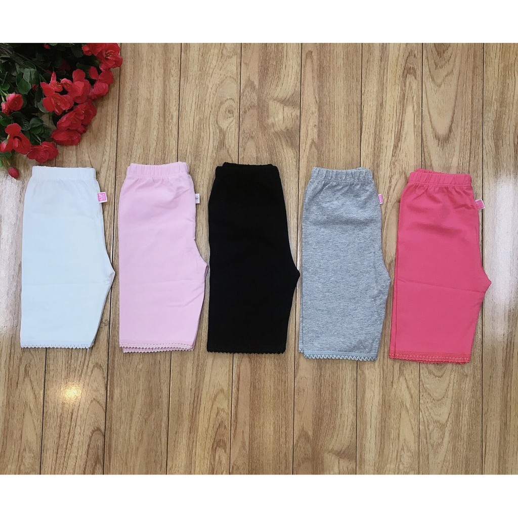 [VẢI XUẤT] SET 5 QUẦN LEGGING TRƠN PHỐI REN DÀI / LỬNG CHO BÉ GÁI