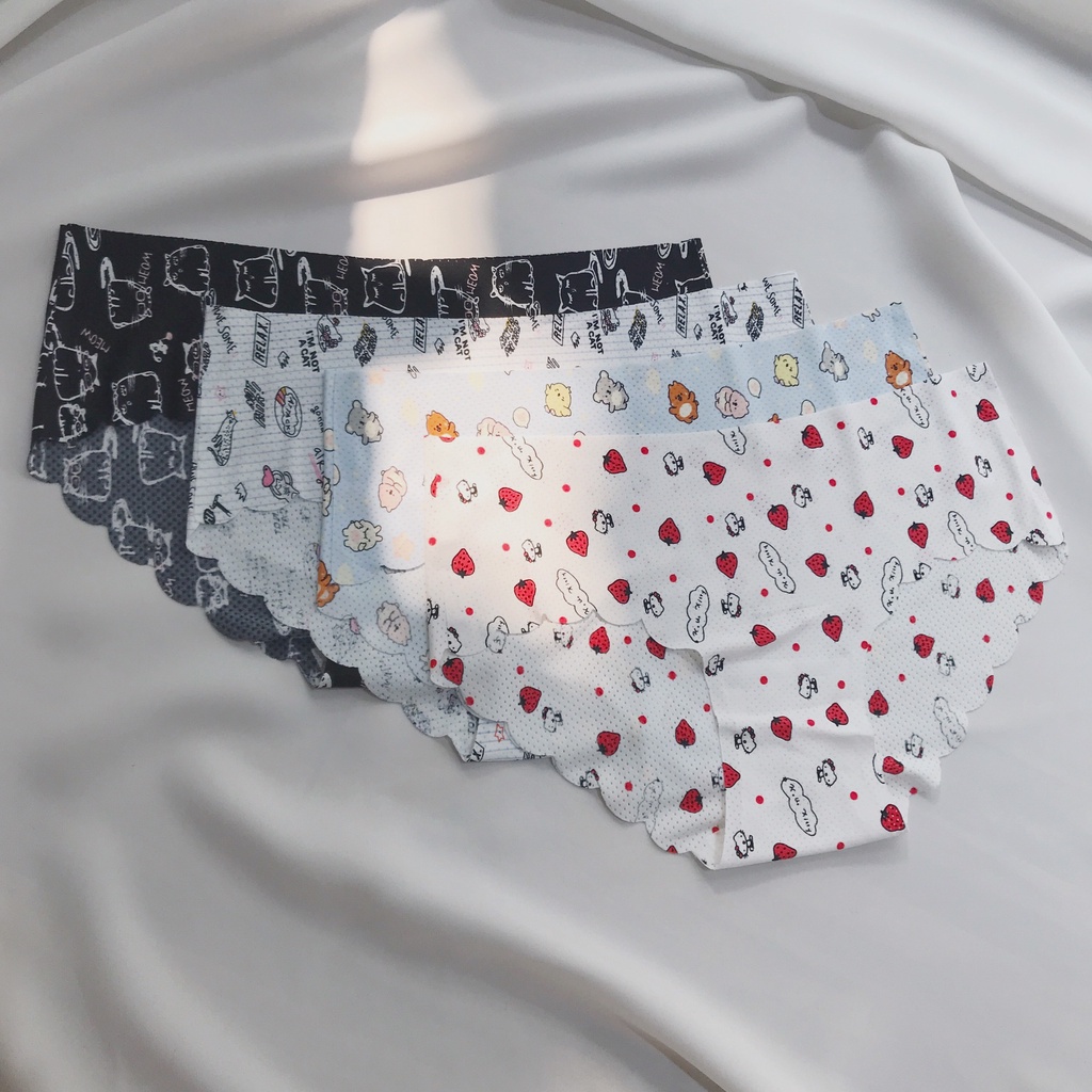 Quần lót nữ thun hoạ tiết Cartoon viền cắt gợn sóng không đường may
