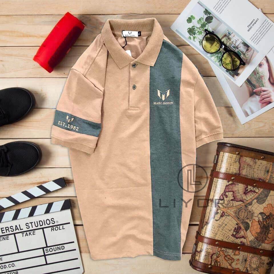 Áo thun nam (DEALSHOCK) có cổ cao cấp thêu họa tiết đơn giản phối màu độc đáo - Liyor - ACB4037