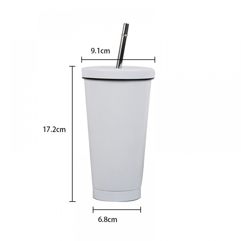 Cốc Uống Cà Phê 500ml / 750ml Bằng Thép Không Gỉ Có Thể Tái Sử Dụng Kèm Ống Hút