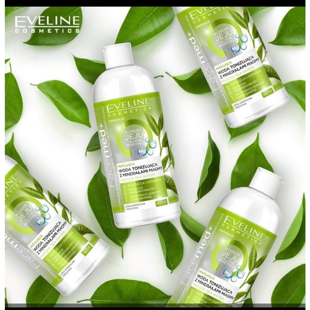 Nước Hoa Hồng Eveline Facemed+ Magma Chiết Xuất Trà Xanh Cấp Ẩm và Kháng Khuẩn Cho Da 400ML