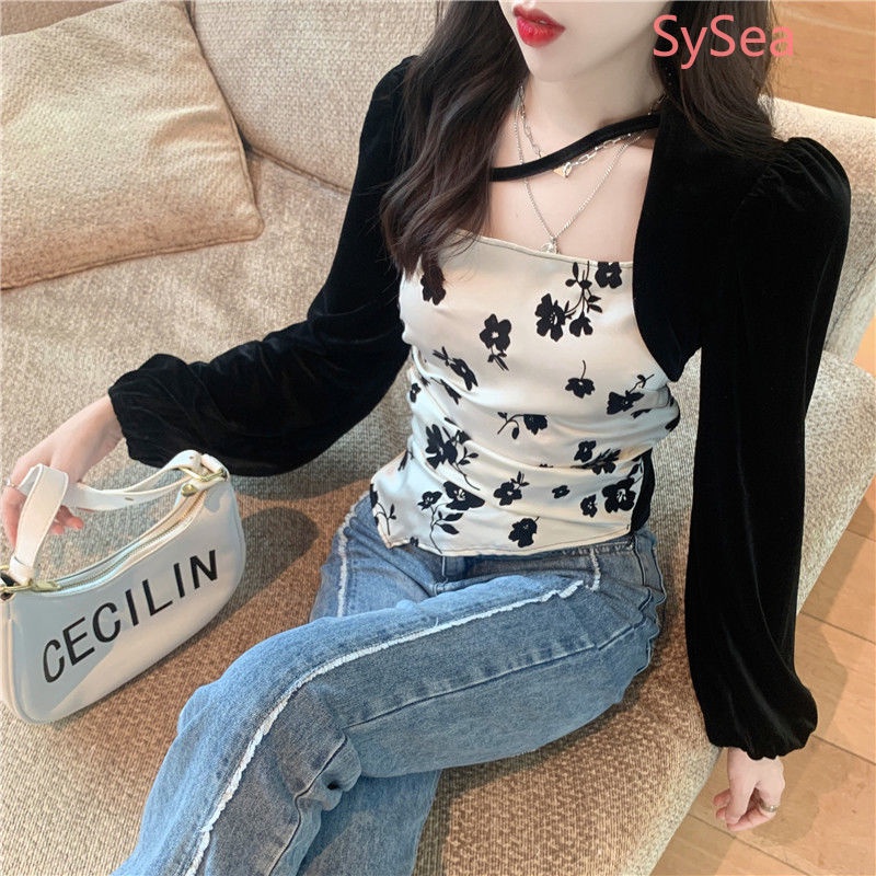 Áo kiểu dài tay in họa tiết thời trang mùa xuân dành cho nữ