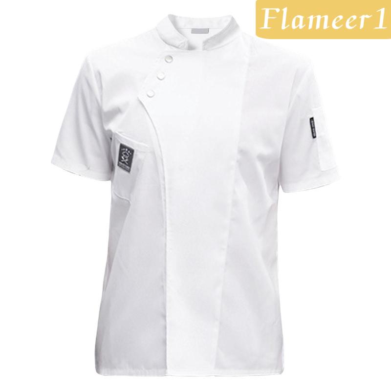 [Flameameer1] Áo Khoác Đầu Bếp Ngắn Tay Vải Cotton Mềm Thoáng Khí Cổ Điển Cho Máy Chủ
