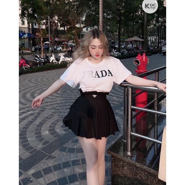 Set Prada chân váy xếp ly (Ảnh thật shop chụp)