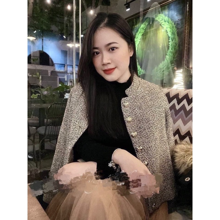 Áo khoác vest dạ xám tiêu cúc đồng 2 lớp cho nữ AKN061