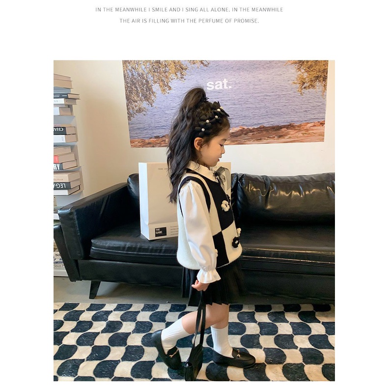 ÁO GHILE LEN ĐEN TRẮNG ĐÍNH HOA CỰC YÊU CHO BÉ - CỐM KIDS NT