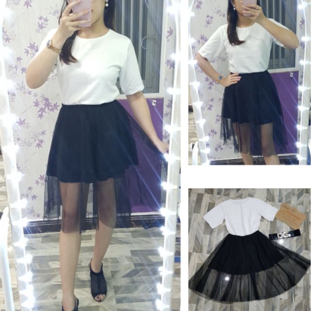 Set váy xòe lưới và áo thun [ HÌNH THẬT]