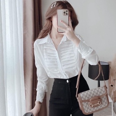 Áo sơ mi nữ dài tay form rộng kiểu sơmi màu trắng đẹp thời trang công sở đi học - Áo Sơ Mi Trắng Học Sinh Nữ đuôi tôm