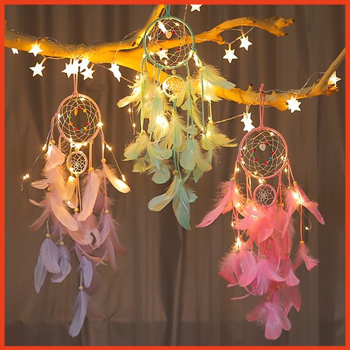 [SALE SỐC] Dreamcatcher Đính Lông Vũ Trang Trí  TẶNG đèn Led phát sáng