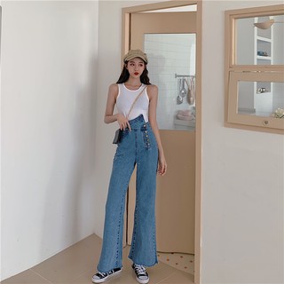 ... (ORDER) Quần jeans ống loe cạp cao viền cúc ...