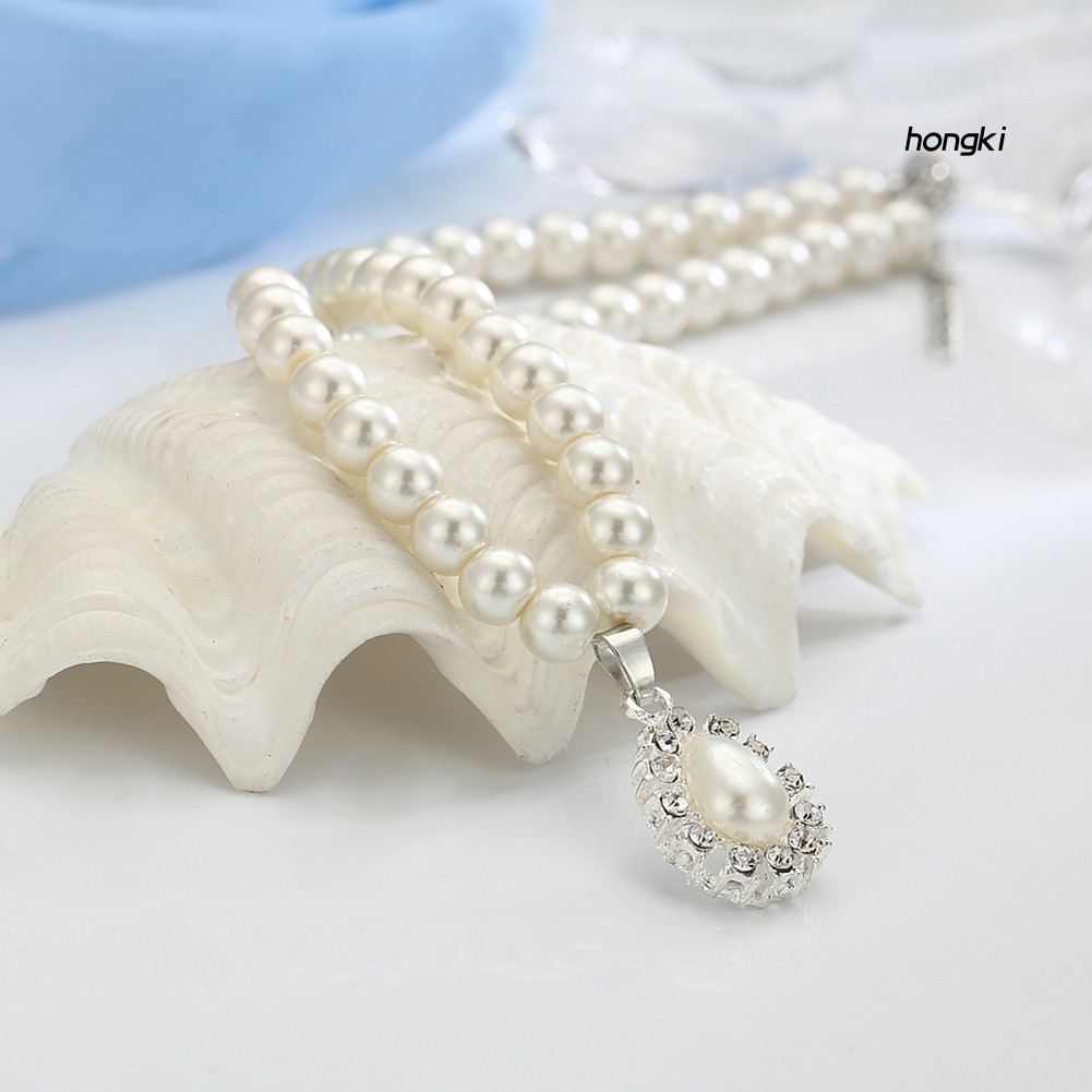 (Hàng Mới Về) Bộ vòng cổ + Bông Tai Đính Ngọc Trai Giả Xinh Xắn