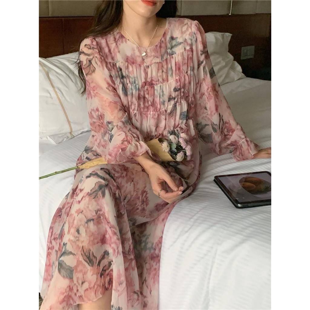 Đầm Voan Hoa Dáng Dài Phong Cách Hàn Quốc Sành Điệu 61068