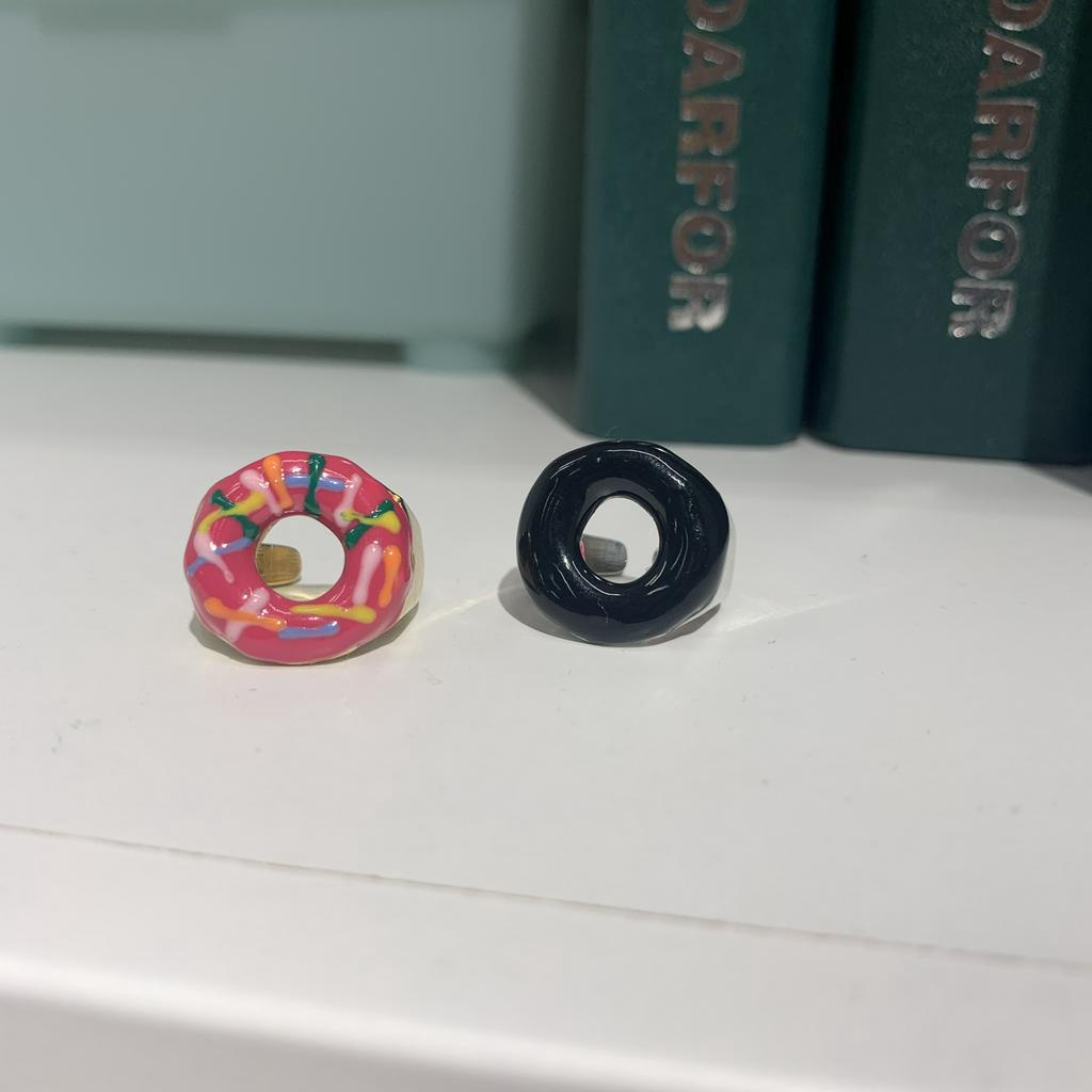 Nhẫn Ngón Tay Mặt Hình Bánh Donut Phong Cách Retro