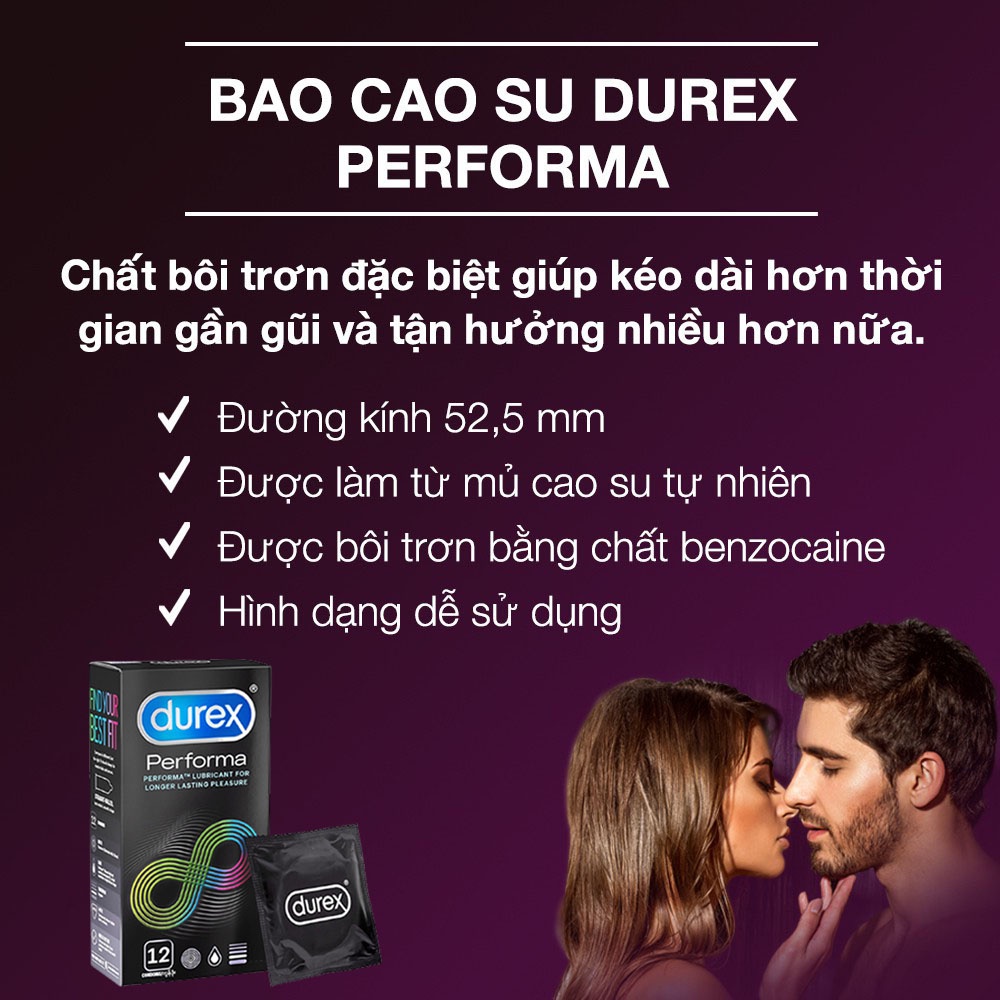 [ FREESHIP BCS DUREX ] Hộp Lớn Bao cao su Durex Performa 1 hộp 12 bao siêu mỏng_baocaosu_durex ( tặng 1 bcs durex nhỏ )