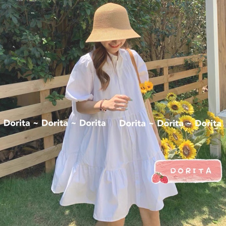 Đầm Babydoll sơ mi trắng dáng xòe Váy Babydoll Ullzang - Dorita Boutique