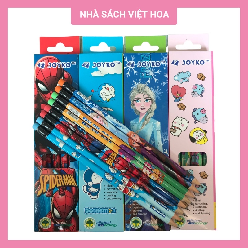 Bút chì gỗ Joyko 2B 9955 hình Elsa, người nhện, Doremon, gấu