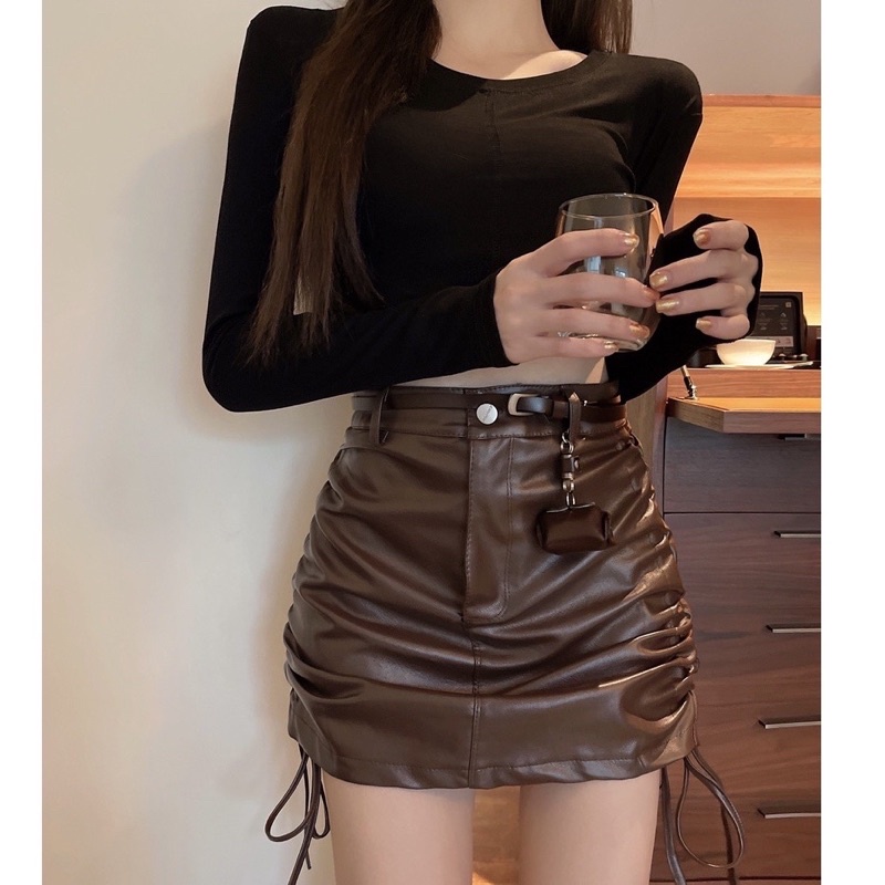 ( Ảnh+Video thật) Chân váy Da/Chân Váy Nhung cạp  cao dây rút các màu thời trang - 3 loại da bóng/lì/nhung | BigBuy360 - bigbuy360.vn