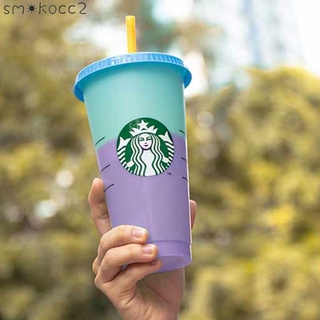 STARBUCKS Ly Uống Nước Starbuck 24 Oz Có Nắp Thay Đổi Màu Sắc Tiện Dụng (Sk2)