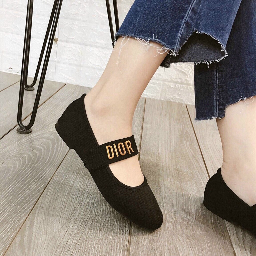 Giày bệt nữ chất vải kẻ phối quai dính ngang