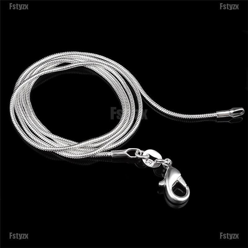 Fstyzx Fashion 925 Sterling Silver Plated Stamp 925 Snake Chain 1mm Necklace 16" 18" 20" 22" 24"