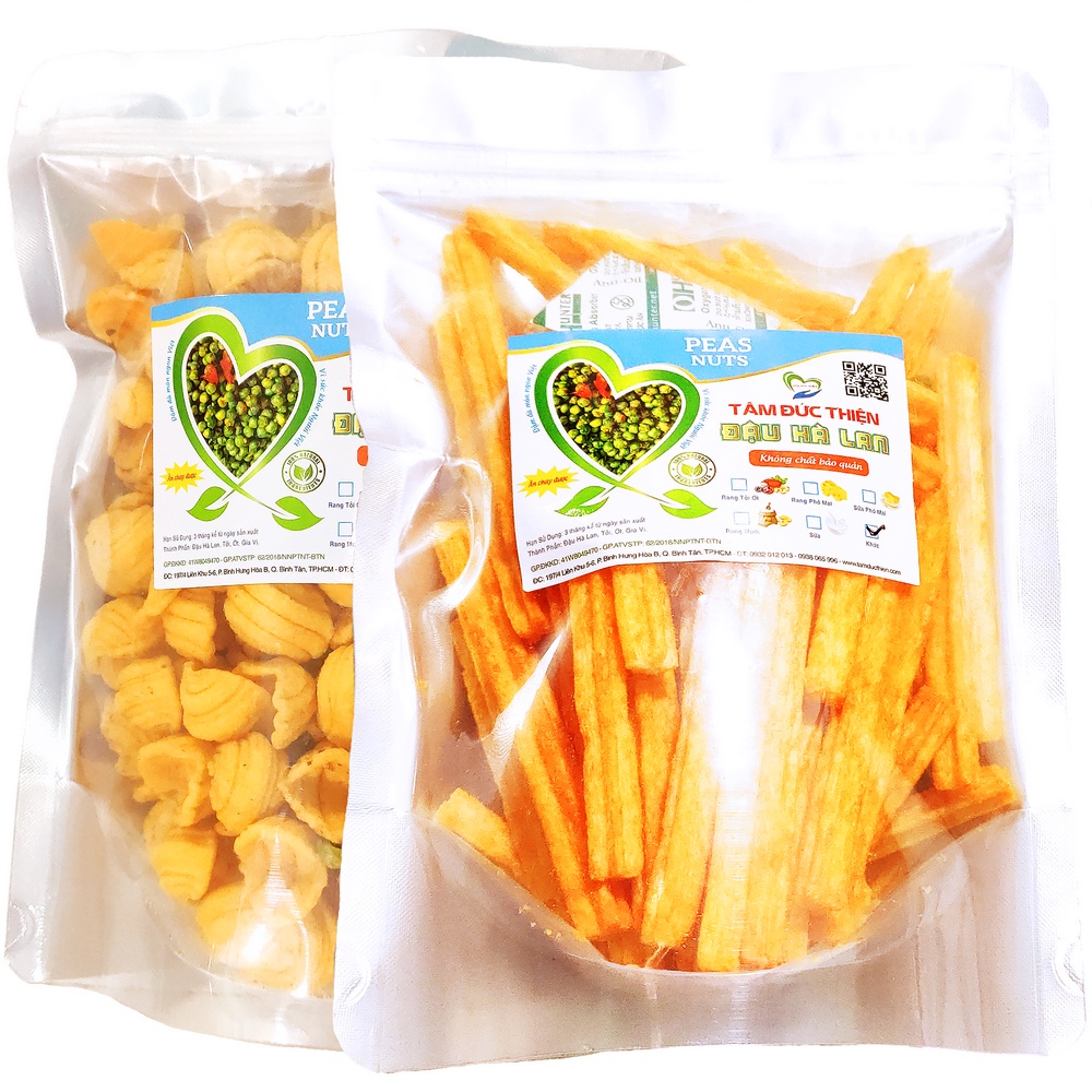 Combo 2 Túi: Bánh Vỏ Sò & Đậu Hà Lan 205GR và Bánh Khoai Tây Phô Mai Que & Đậu Hà Lan Túi Zip 178GR Tâm Đức Thiện