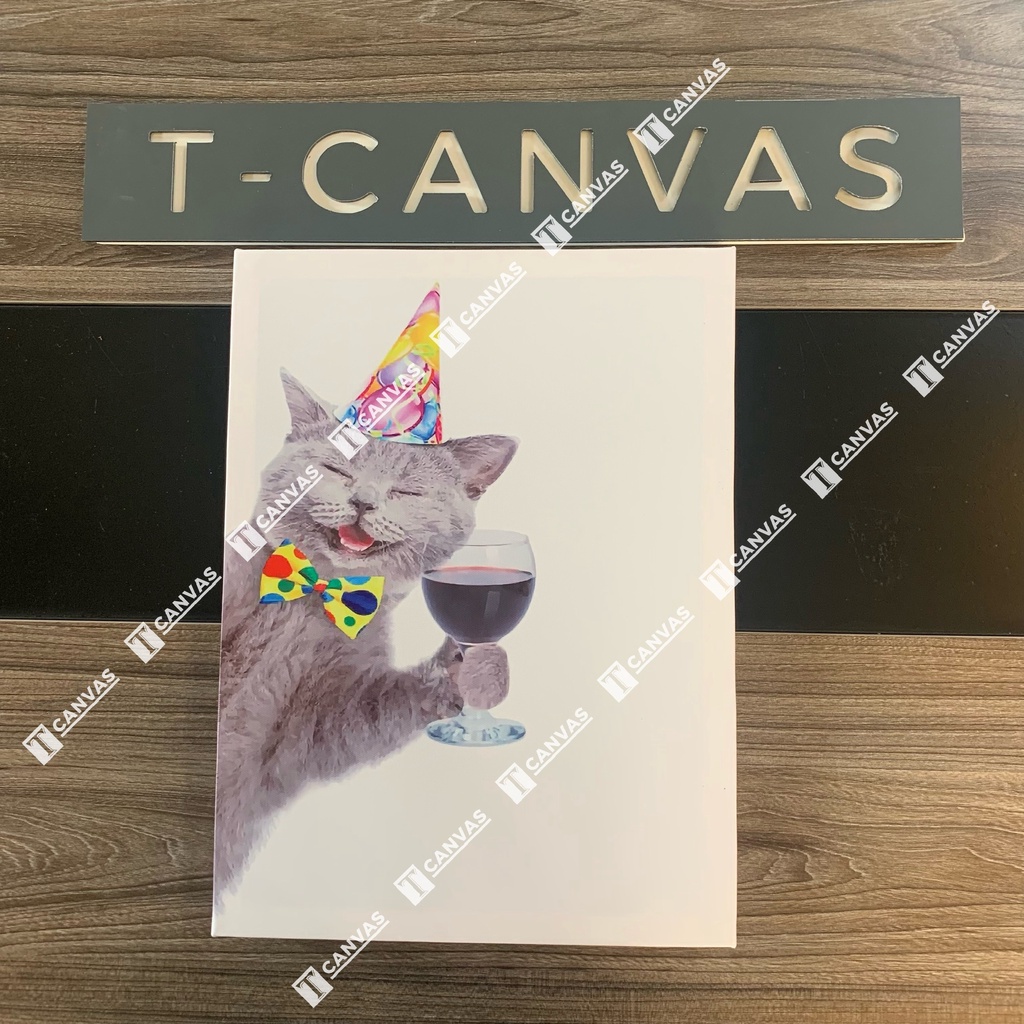 Tranh Canvas treo tường phòng khách, tranh nghệ thuật, tranh chó mèo ngộ nghĩnh DV62-65