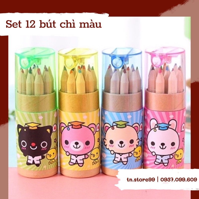 SET 12 BÚT CHÌ MÀI MINI KÈM GỌT BÚT CHÌ