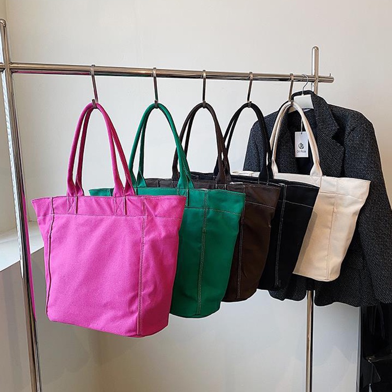 Túi Đeo Vai Vải canvas Màu Trơn Sức Chứa Lớn Thời Trang Cho Nữ