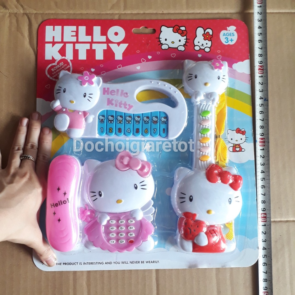 Bộ đàn đồ chơi 3 món Hello Kitty phát nhạc phát đèn cho bé (tặng 2pin)