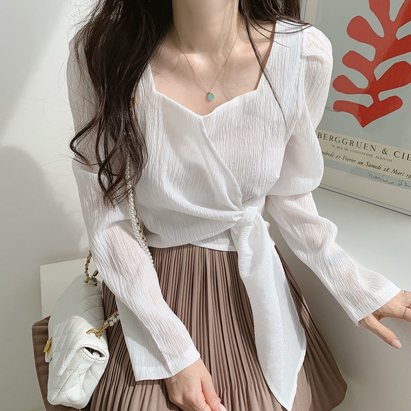 Áo Sơ Mi Tay Dài Cổ Vuông Dáng Rộng Phong Cách Cổ Điển Thời Trang Cho Nữ