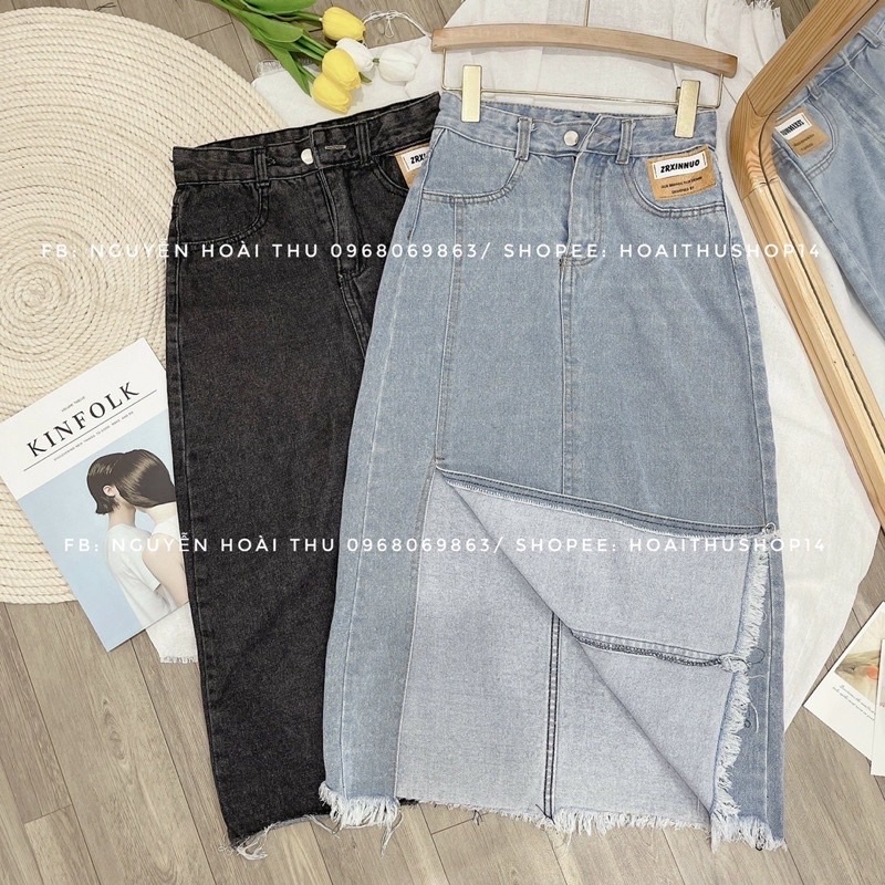Chân Váy Jeans Dài Cạp Cao Xẻ Bên Phong Cách Ulzzang | BigBuy360 - bigbuy360.vn