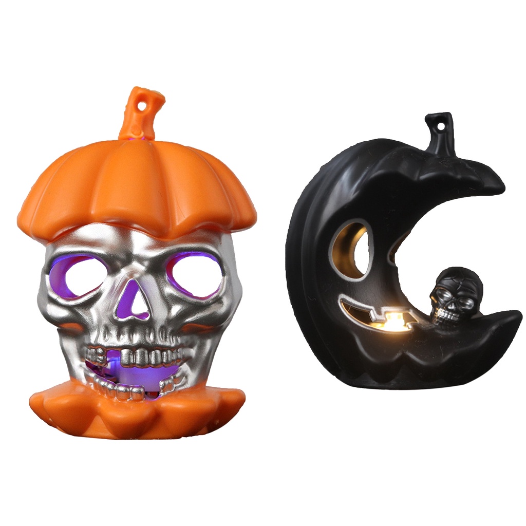Set 2 Đèn Lồng LED Hình Bí Ngô Đầu Lâu Trang Trí Halloween