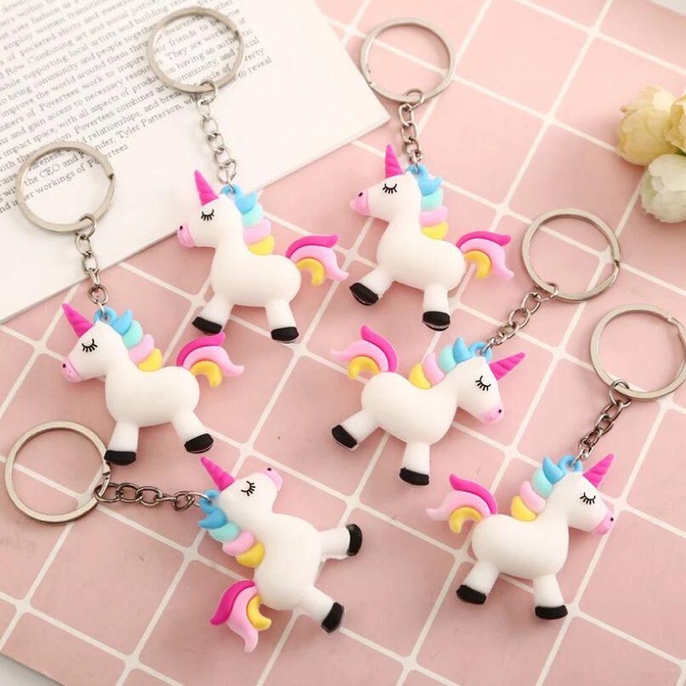 Móc khóa MMULCK mặt hình kỳ lân 3D bằng cao su mềm màu cầu vồng dễ thương