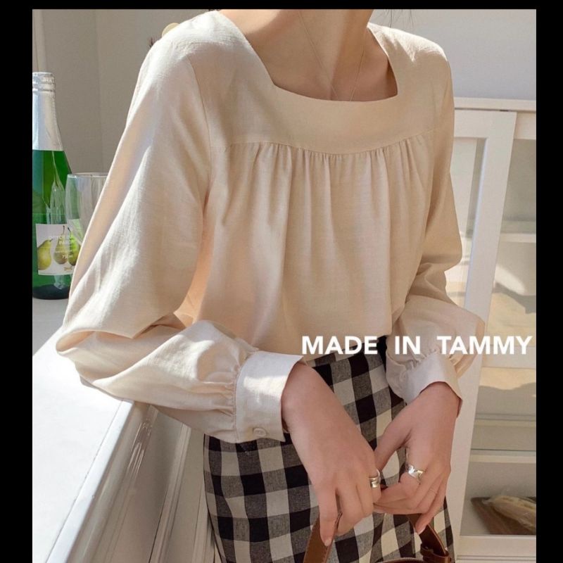 áo babydoll cổ vuông nơ lưng vintage tiểu thư