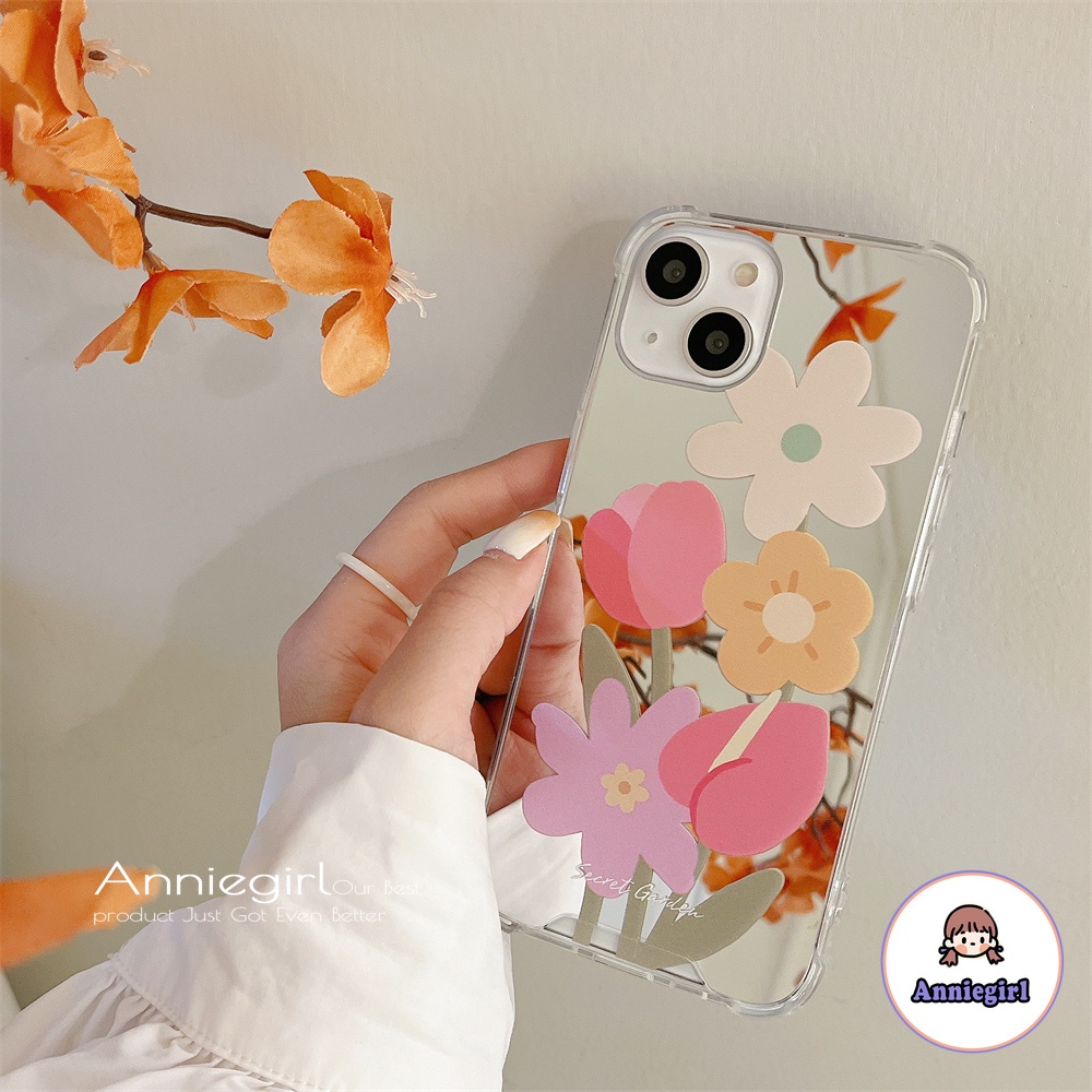 Ốp Điện Thoại TPU Mềm Có Gương Trang Điểm Hình Hoa Thời Trang Cho IPhone 13 12 11 Pro Max X XS XR 8 7 Plus