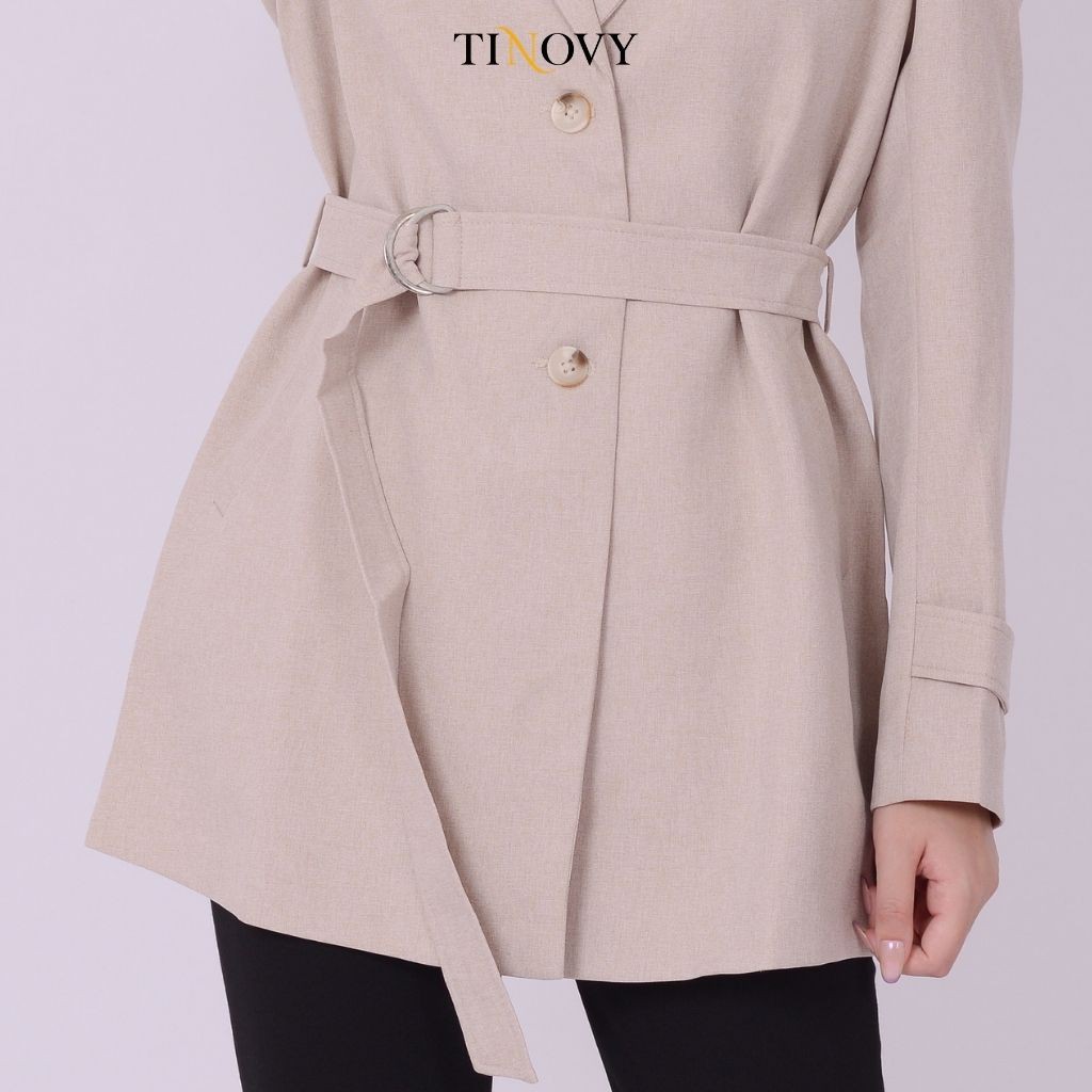 Áo Măng Tô Nữ TINOVY Dáng Lửng Cổ 2 Ve Có Đai Cao Cấp H0991