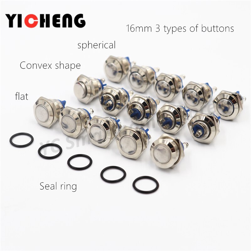 1 Công Tắc Nút Nhấn Bằng Thép Không Gỉ Chống Nước 16mm # 1 no Tức Thì, 2 Đinh Ví