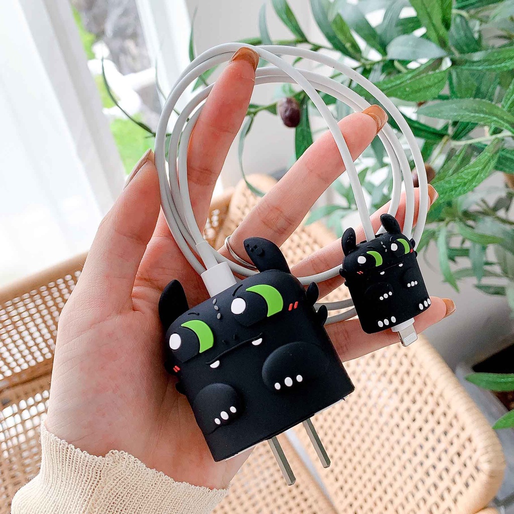 Phụ Kiện Bảo Vệ Đầu Dây Cáp Sạc 18w / 20w Hình Khủng Long Dễ Thương Bằng Silicon Sự Bảo Vệ