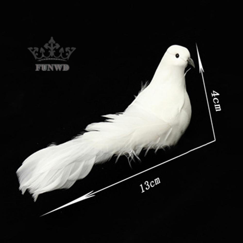 Artificial Doves 2pcs Clip Decor White 13X4 Cm Fake Feather Home Ornament
