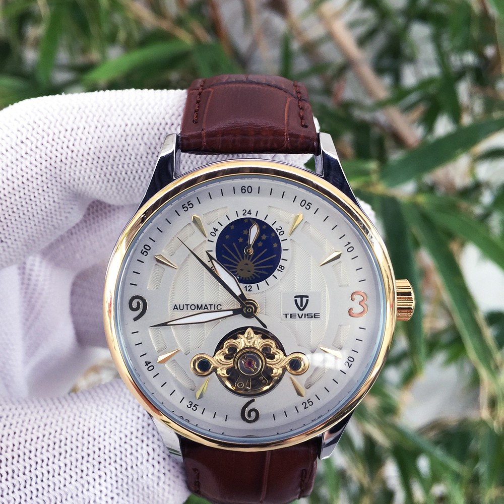 Đồng hồ nam TEVISE T820 automatic, Dây da cao cấp, Full hộp, chống nước, chống xước, Thẻ bảo hành 3 năm