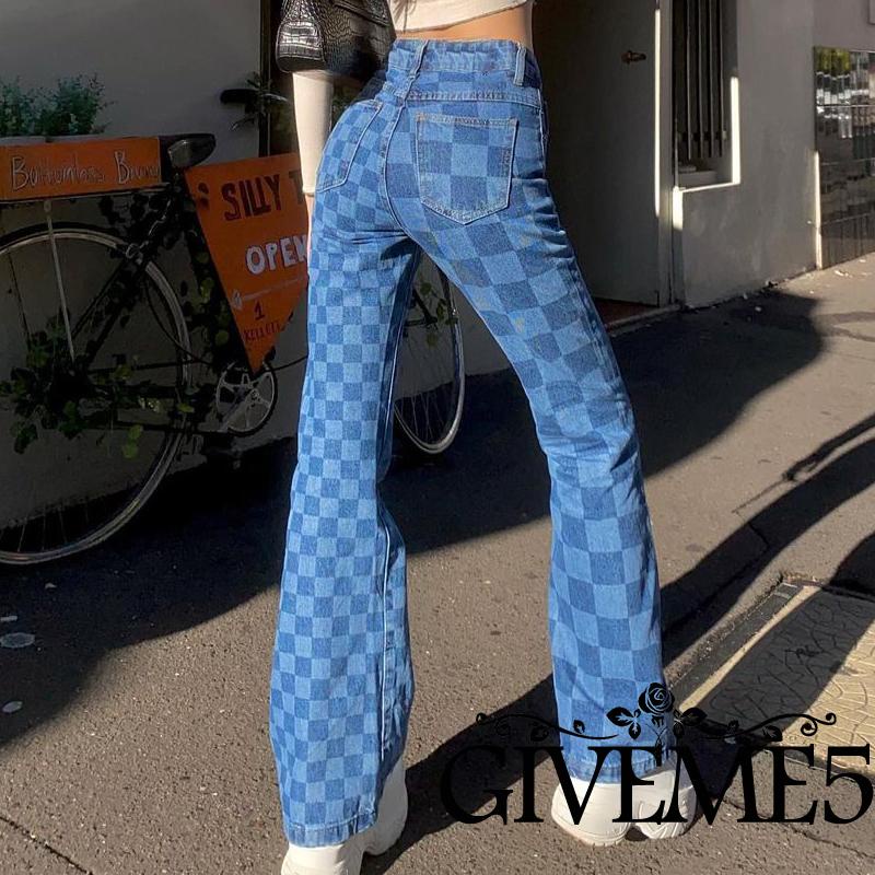 Quần Dài Nữ Ống Rộng Họa Tiết Caro Thời Trang Cá Tính