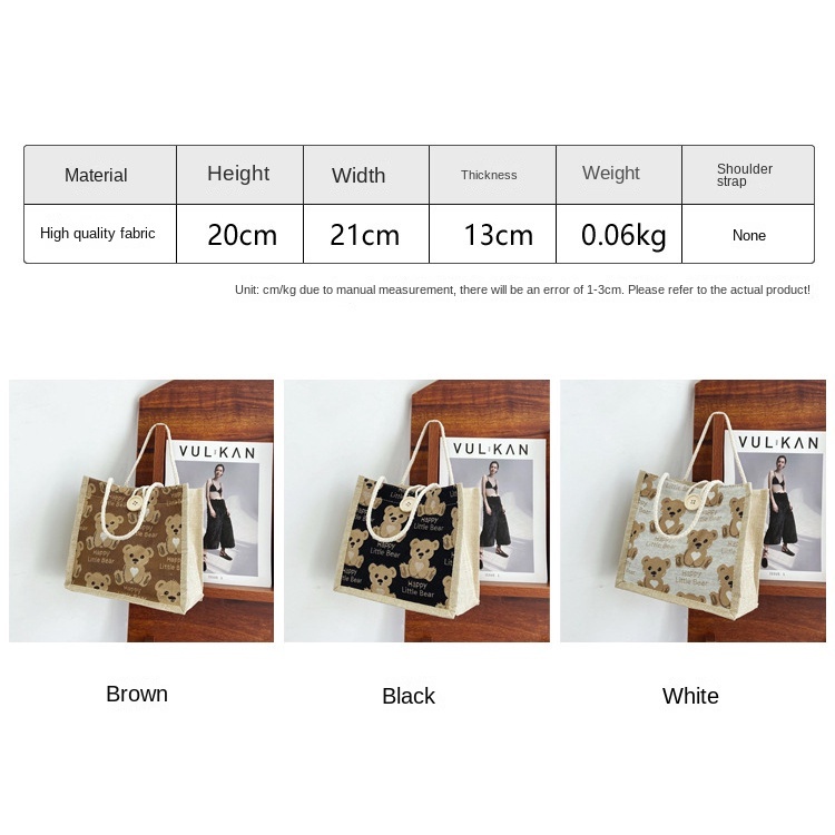 Túi Đựng Hộp Cơm Trưa Bằng Vải Lanh Gọn Nhẹ In Hình Gấu Hoạt Hình Dễ Thương Dành Cho Học Sinh