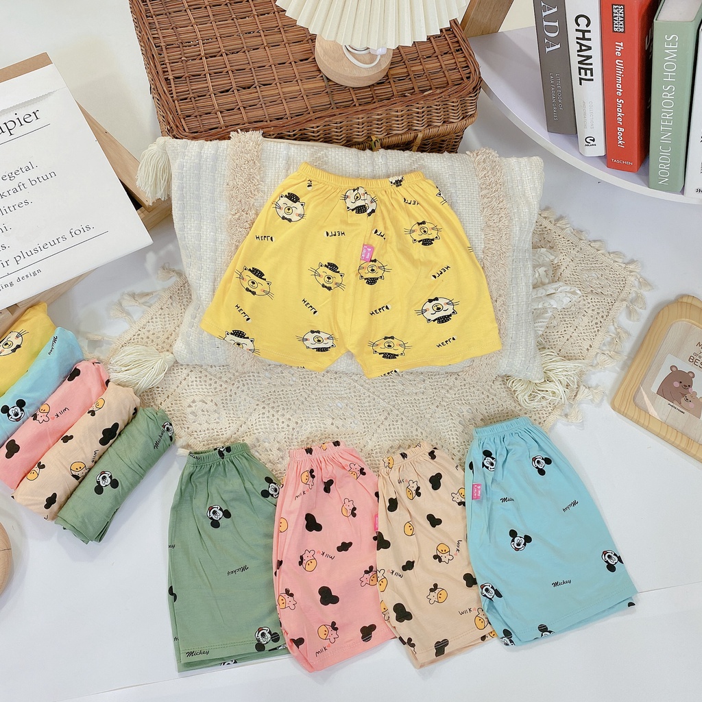Quần Đùi Thun Lạnh Hoạ Tiết Đáng Yêu Cho Bé Trai, Bé Gái 5-15kg
