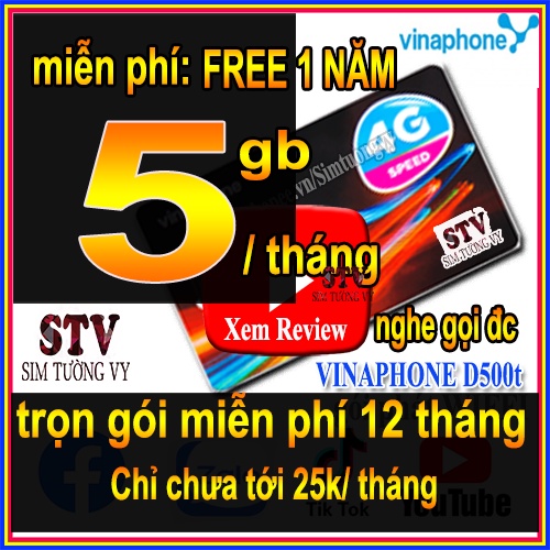 Sim 4G Vianphone trọn gói sử dụng 1 năm gói cước D500,D500t, tặng que chọc sim xin