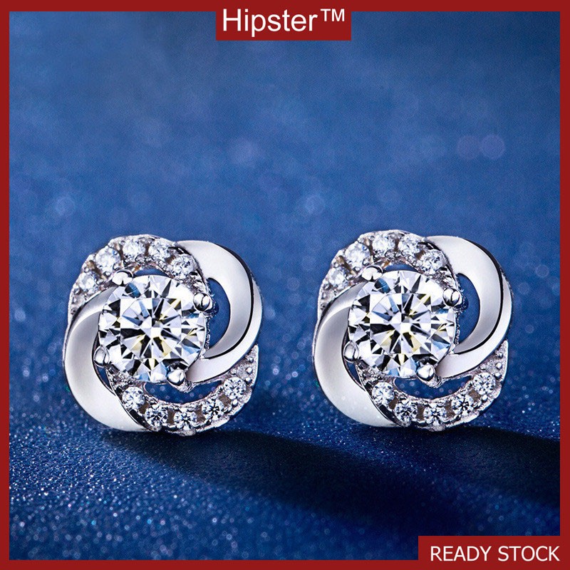 Korean Fashion Cool Shiny Rotating Clover of Four Leaves Ear Stud Diamond Ornament