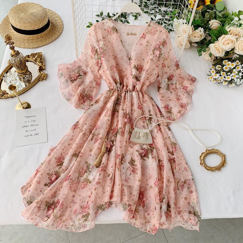 Đầm xòe hoa nổi tay loe CỰC XINH