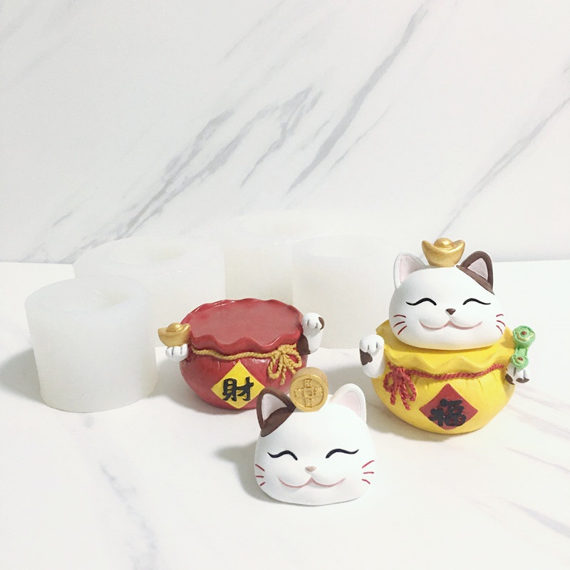 Bộ Khuôn Làm Bánh Hình Mèo May Mắn Ba Chiều Có Hương Thơm choc